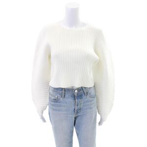 The Sei Womens Long Sleeves Crew Neck Cropped Sweater White Size Petite